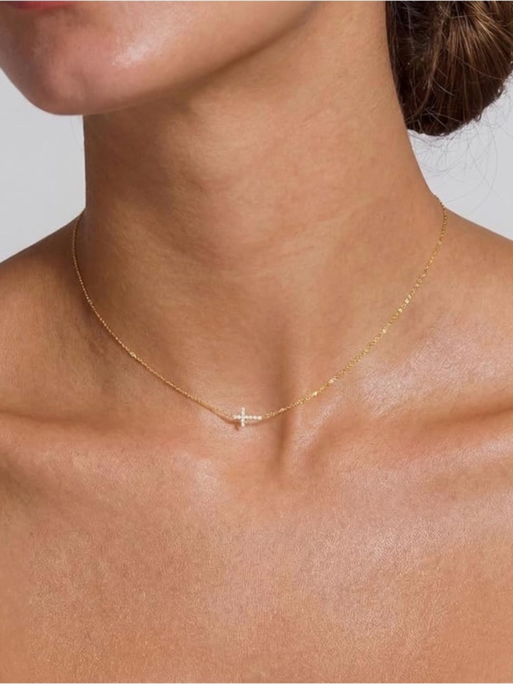 14k Gold Cross Pendant Necklace CZ crystals
